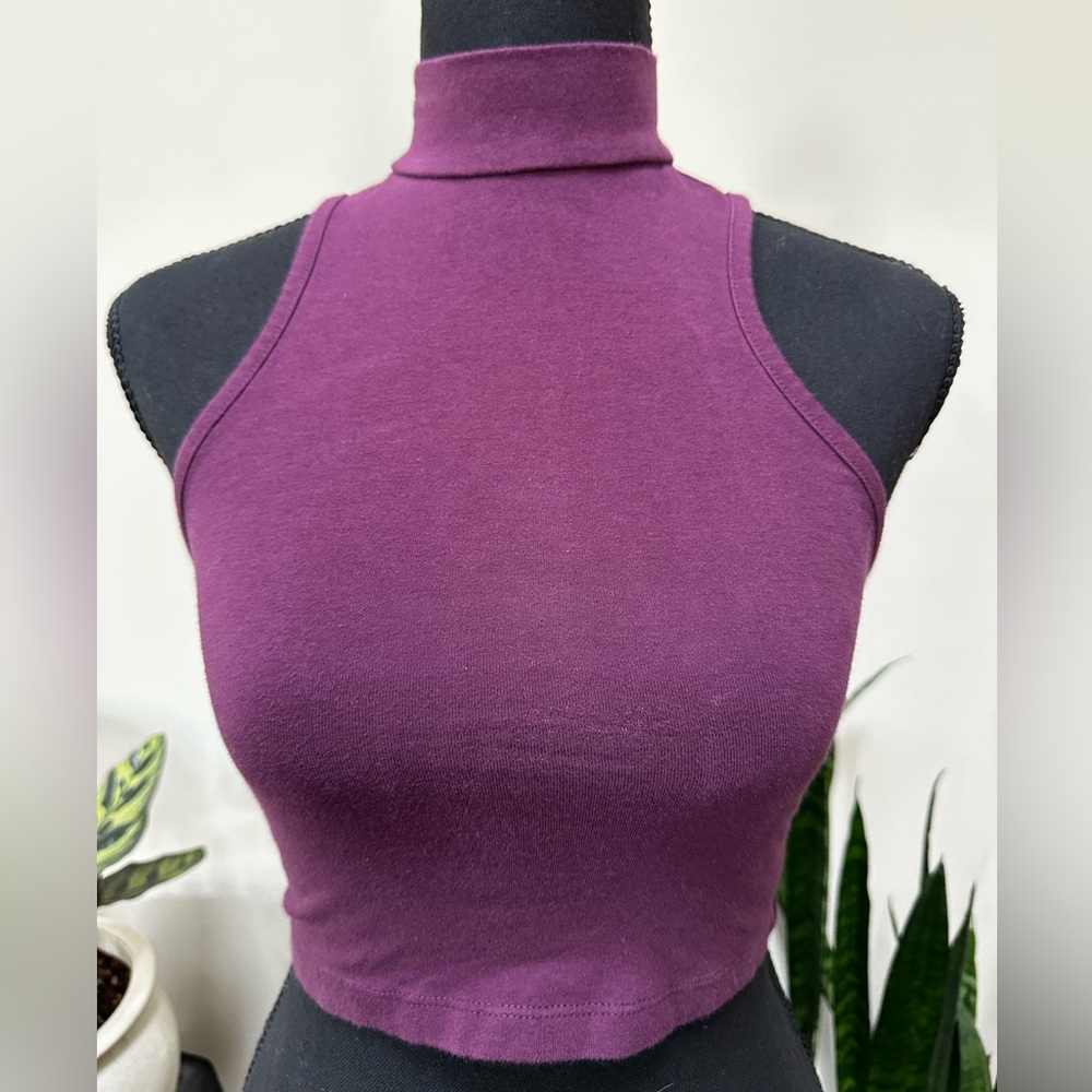 Charlotte Russe Purple Mock Neck Ribbed Crop Tank